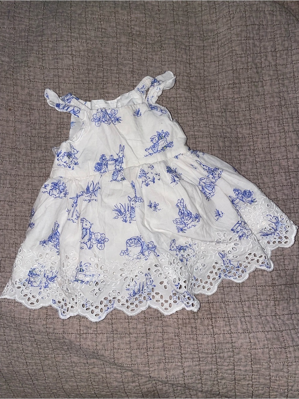 GAP White Dress with Blue Floral & Bunny Print